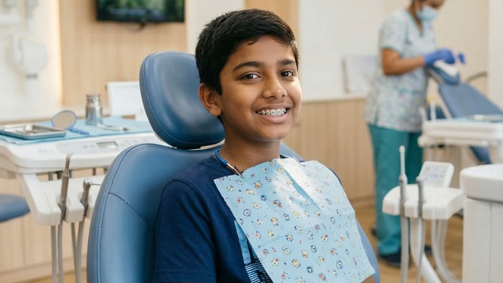 Young patient smiling confidently with dental braces